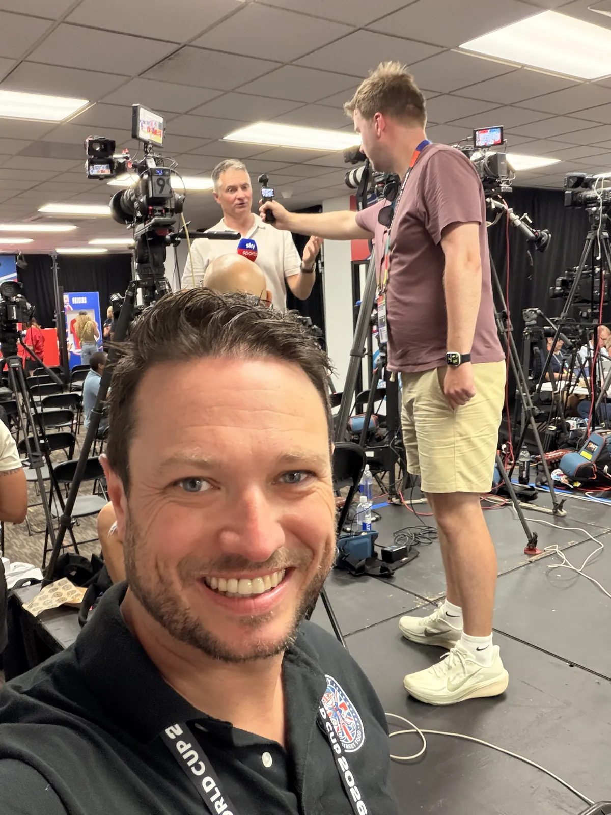 Chris in the media area at the training ground
