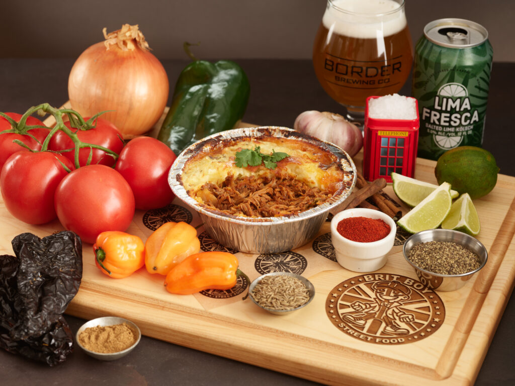 Brit Boy Birria Pie created by Brit Boy Street Food with all the ingredients laid out
