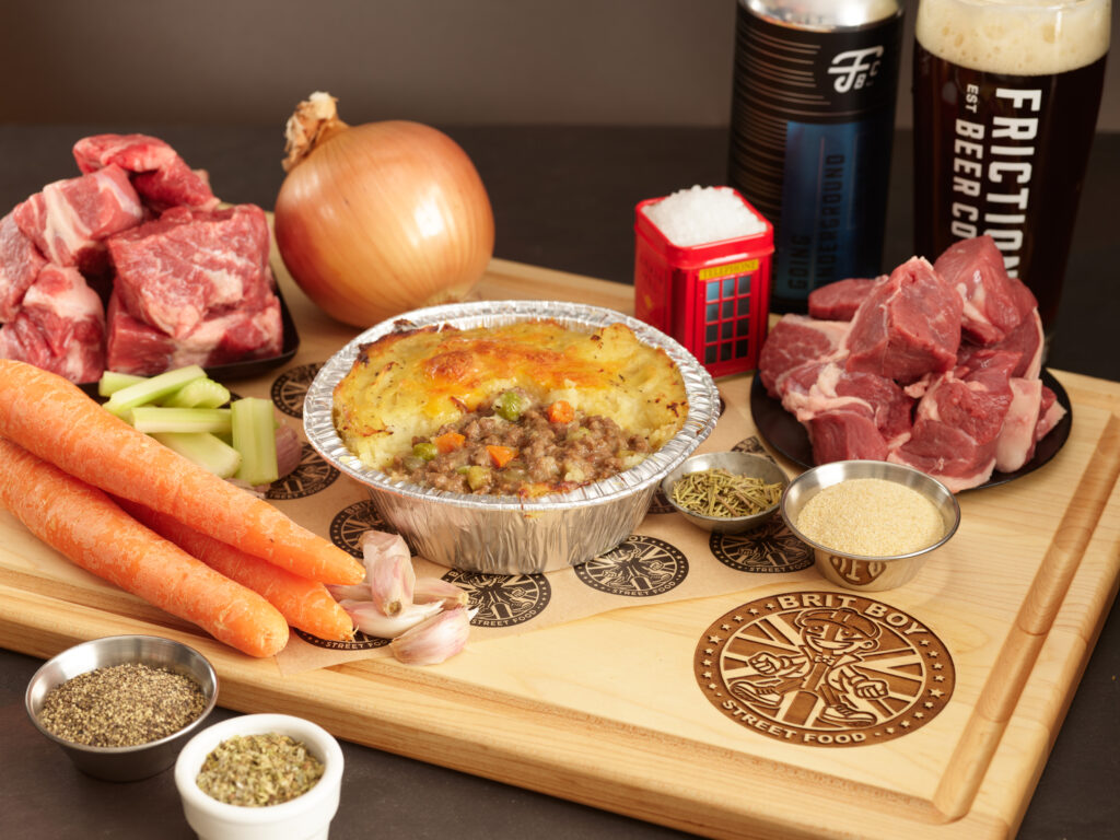Shepherd's Pie created by Brit Boy Street Food with all the ingredients laid out
