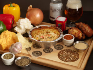 Cheddar, Chicken & Ale Pie with a Pint of Beer ready for a happy customer to enjoy