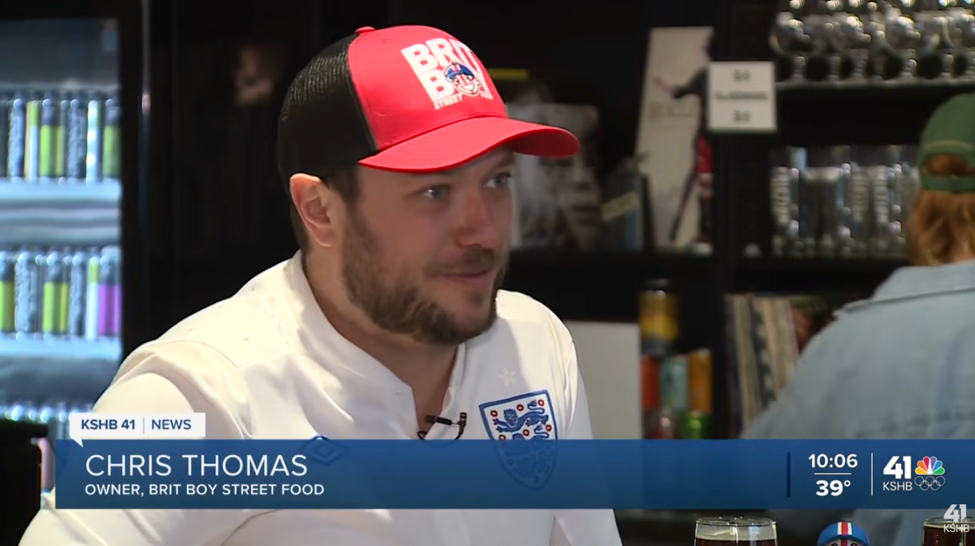 Chris Thomas, owner of Brit Boy Street Food on KCTV5 with FIFA World Cup 2026